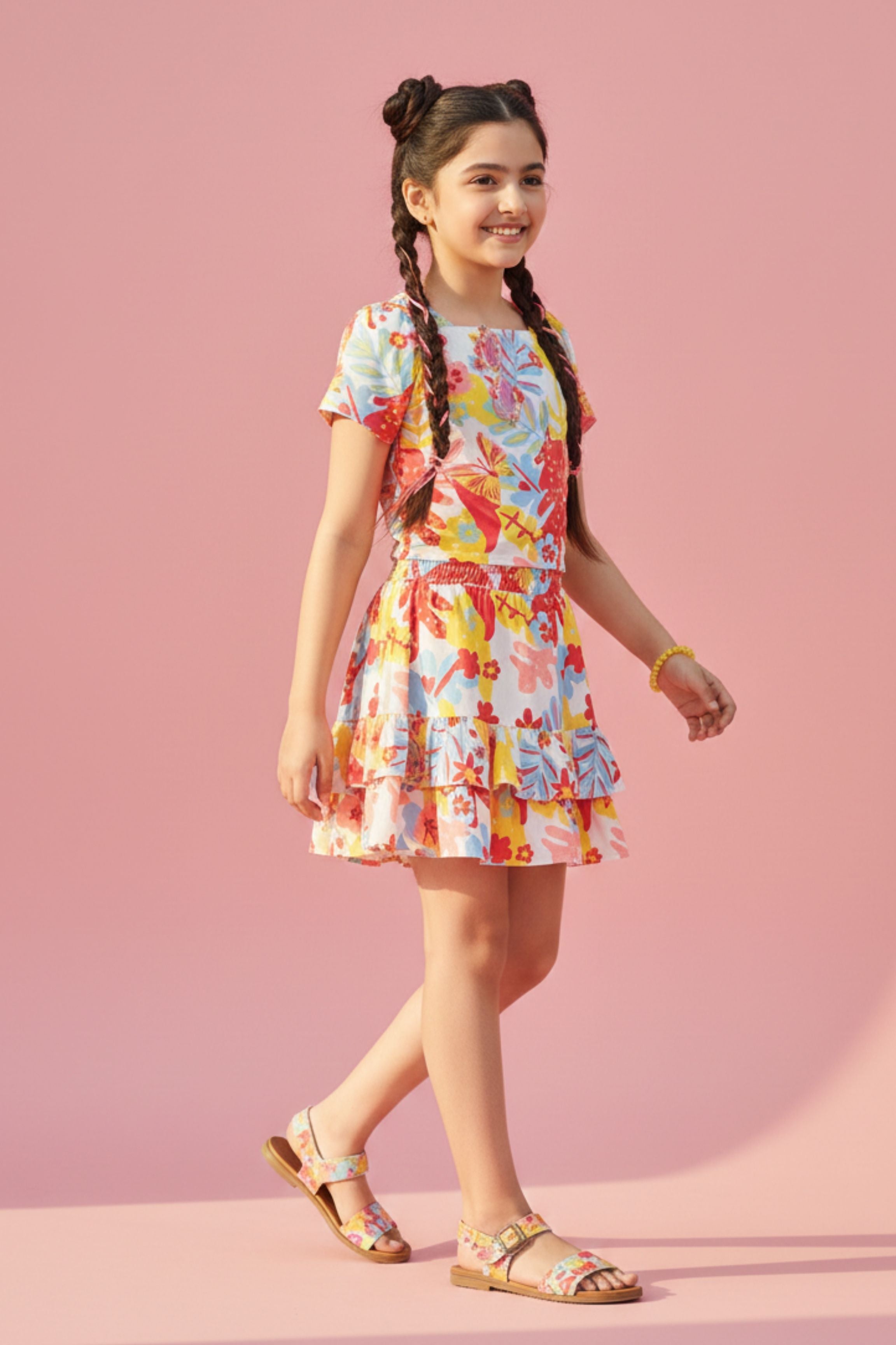 Floral Printed Co-Ord Set with Tiered Skirt SET2037