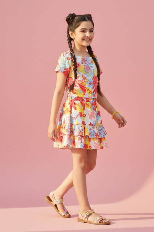 Floral Printed Co-Ord Set with Tiered Skirt SET2037