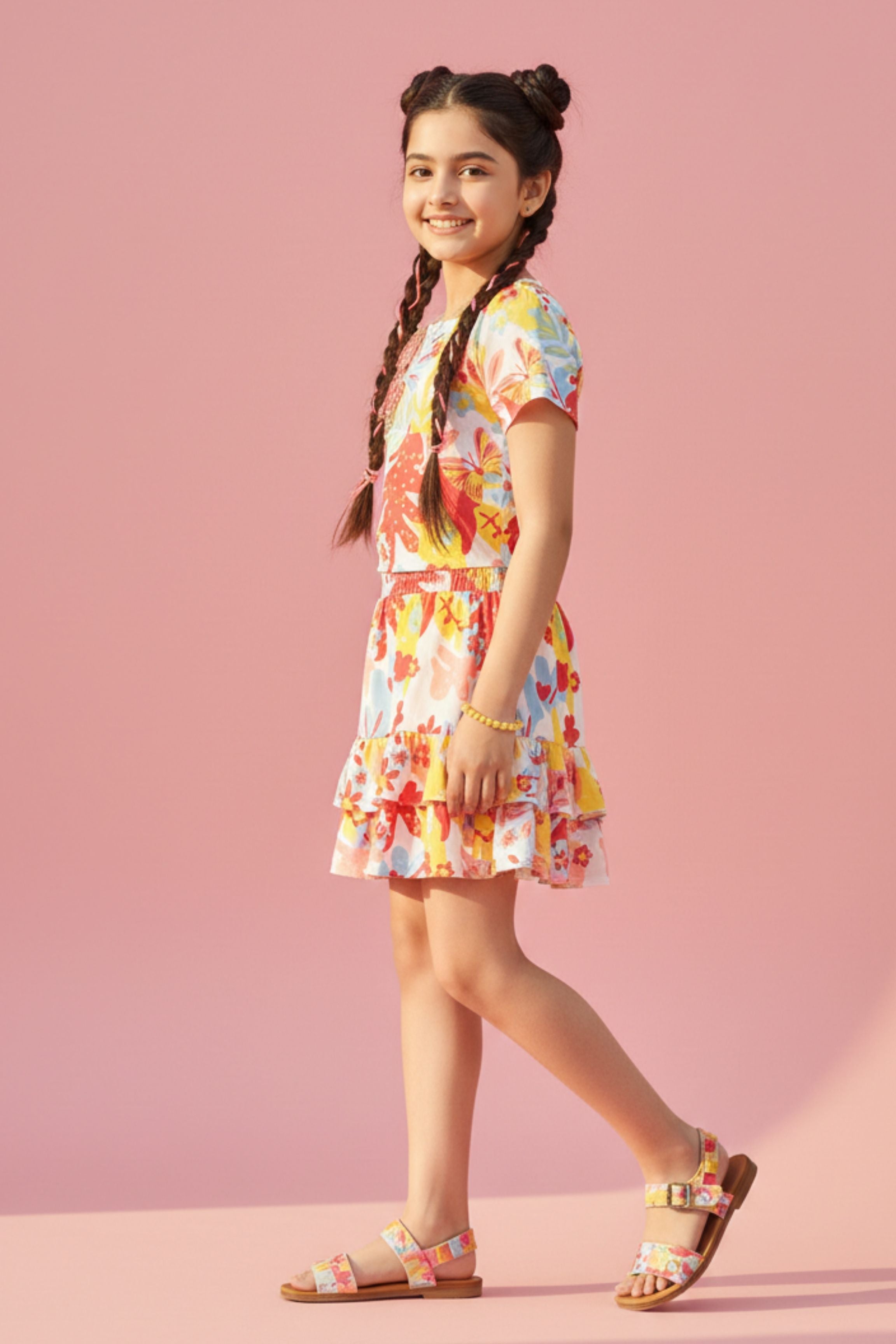 Floral Printed Co-Ord Set with Tiered Skirt SET2037