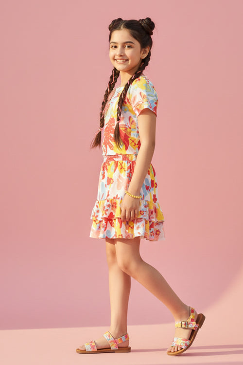 Floral Printed Co-Ord Set with Tiered Skirt SET2037