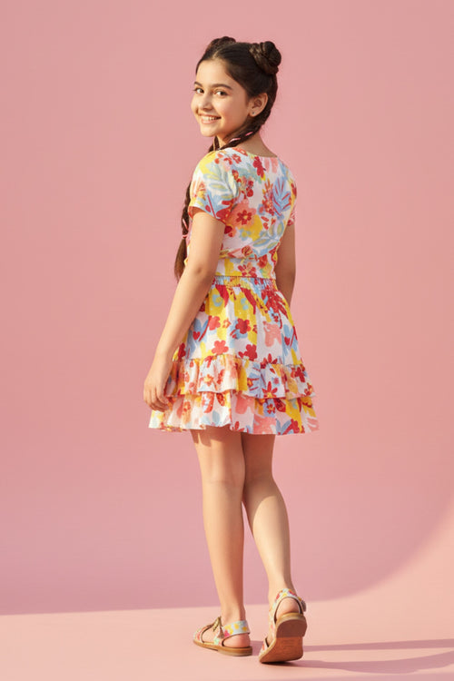 Floral Printed Co-Ord Set with Tiered Skirt SET2037