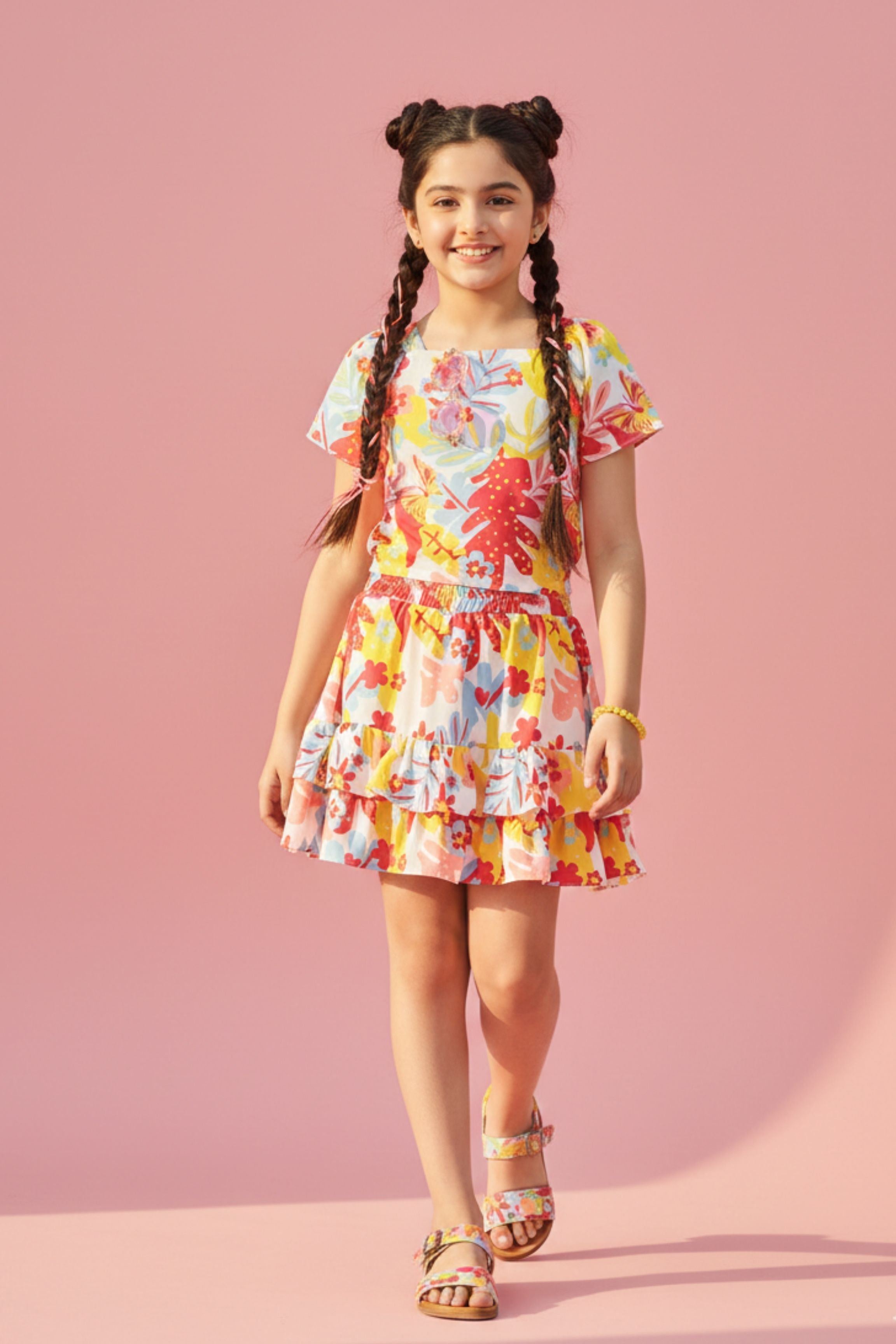 Floral Printed Co-Ord Set with Tiered Skirt SET2037