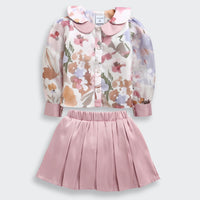 Girls Floral Top & Pleated Skirt Co-ord