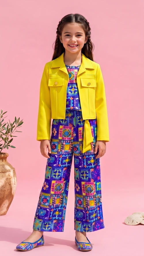 Yellow Jacket & Printed Palazzo Set 2065