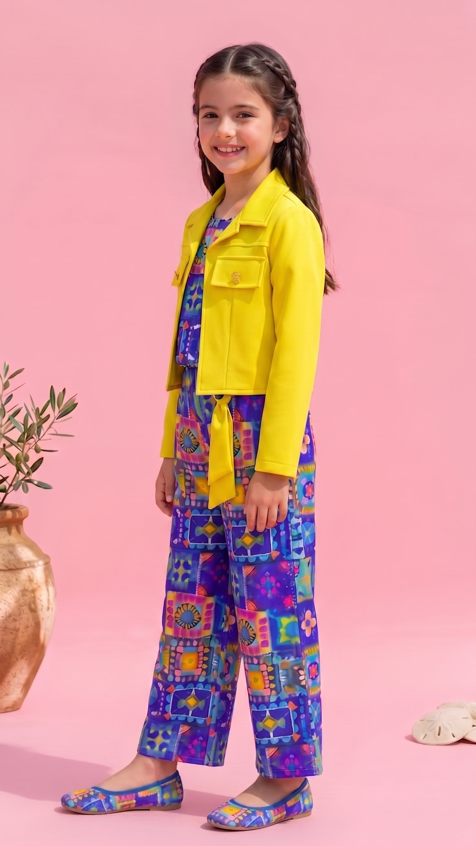 Yellow Jacket & Printed Palazzo Set 2065