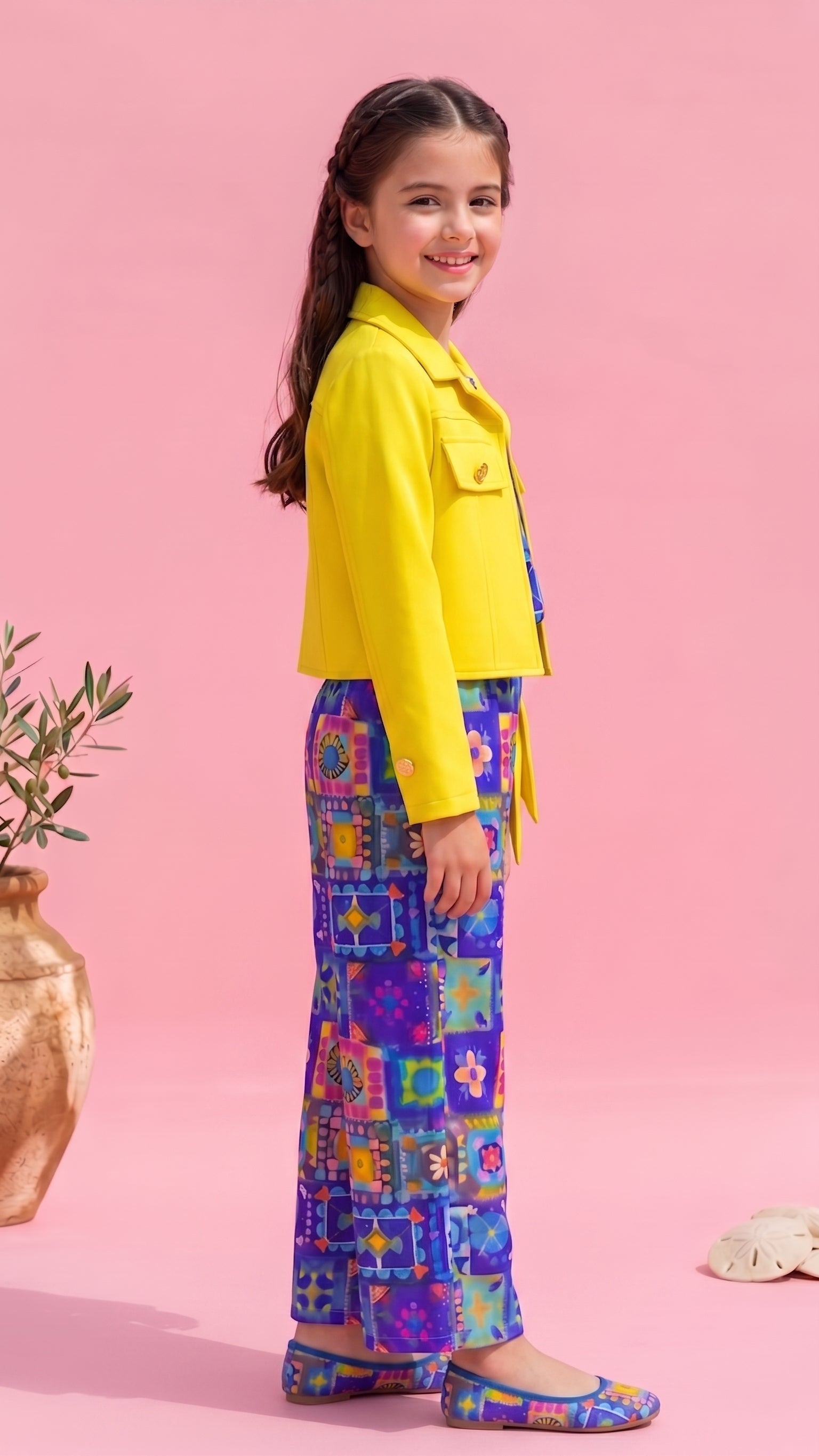 Yellow Jacket & Printed Palazzo Set 2065