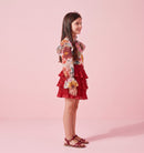 Girls Maroon Printed Top & Skirt Set 2071