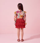 Girls Maroon Printed Top & Skirt Set 2071