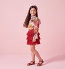 Girls Maroon Printed Top & Skirt Set 2071