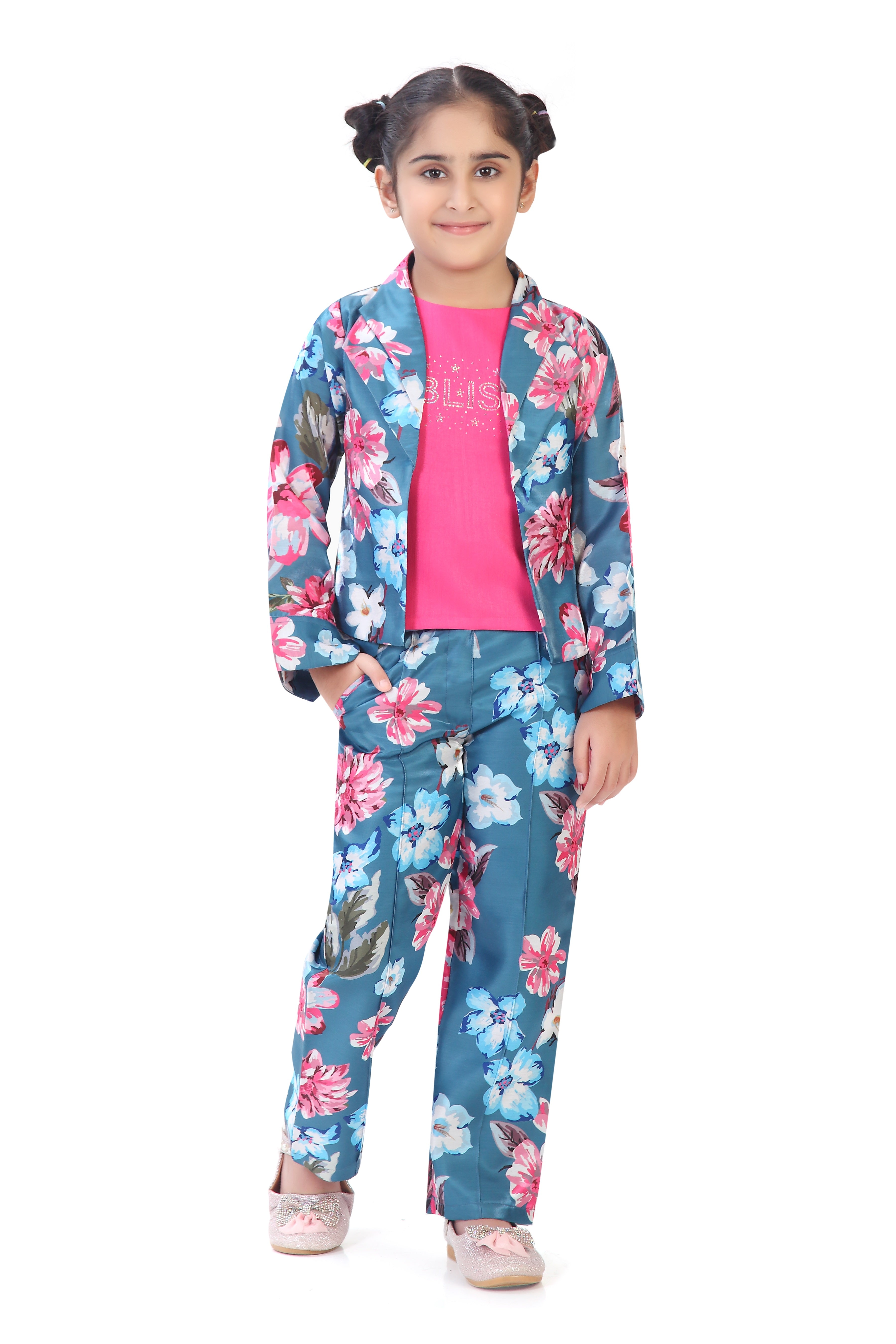 Girls Blue Floral Co-Ord Set