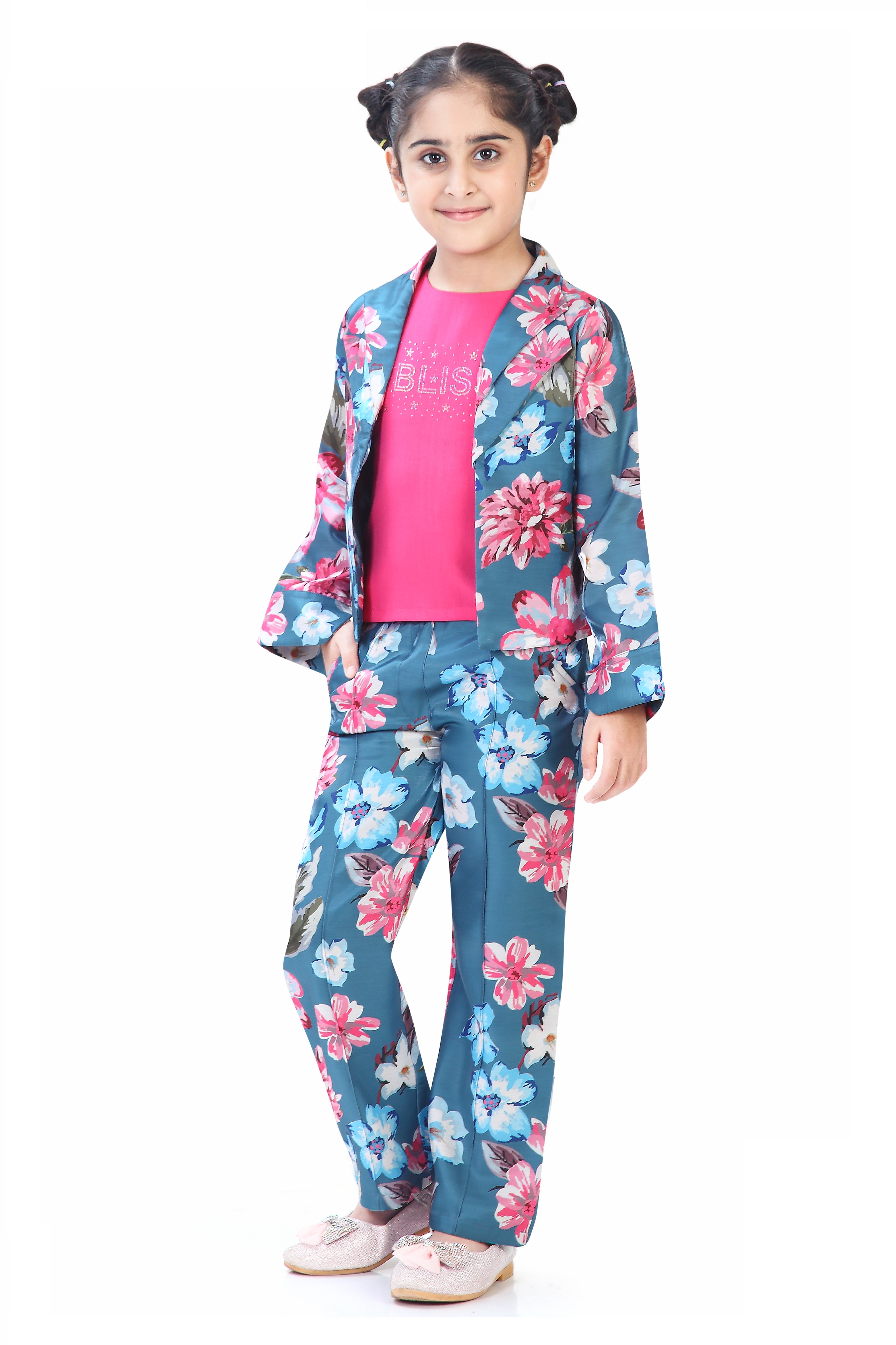 Girls Blue Floral Co-Ord Set
