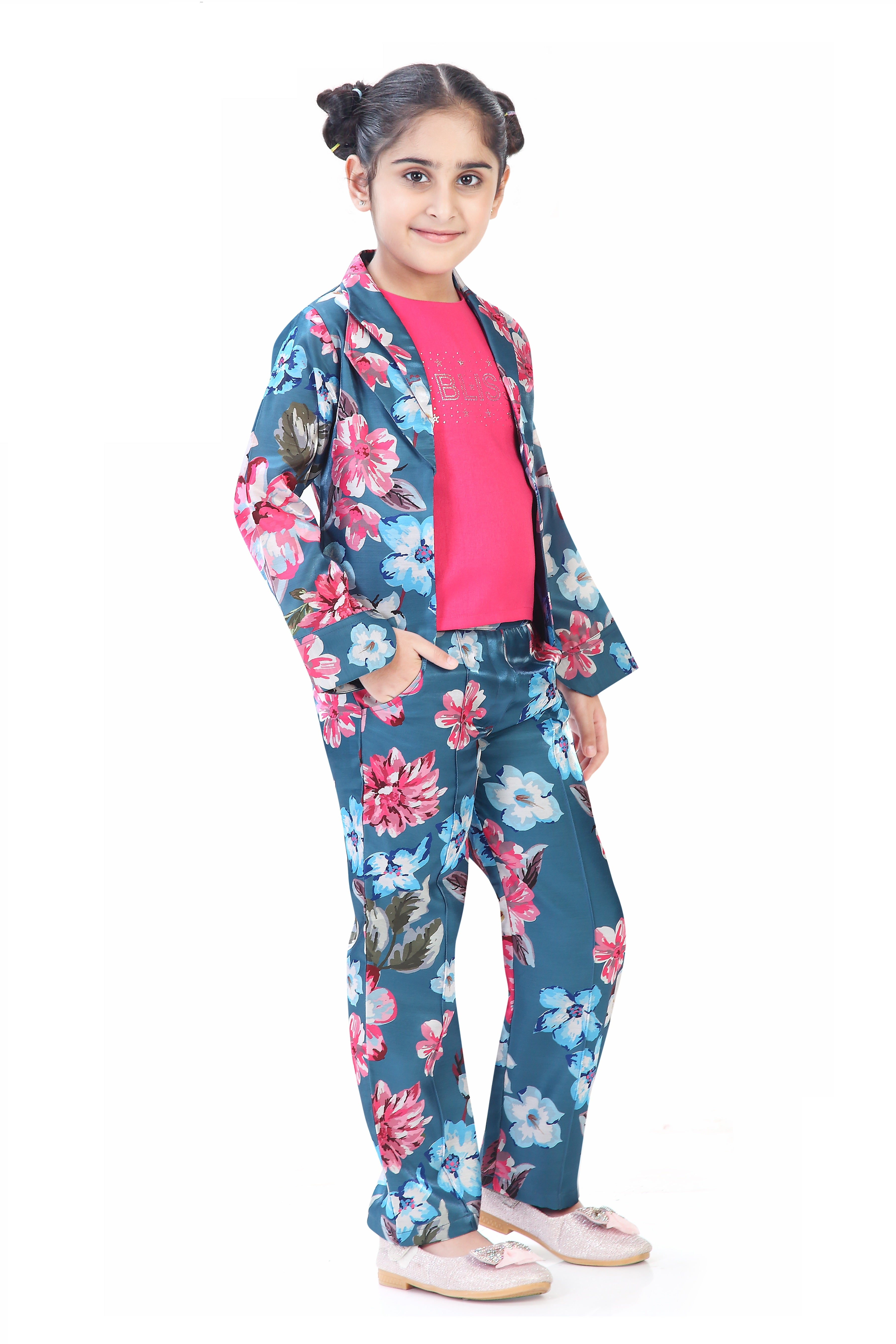 Girls Blue Floral Co-Ord Set