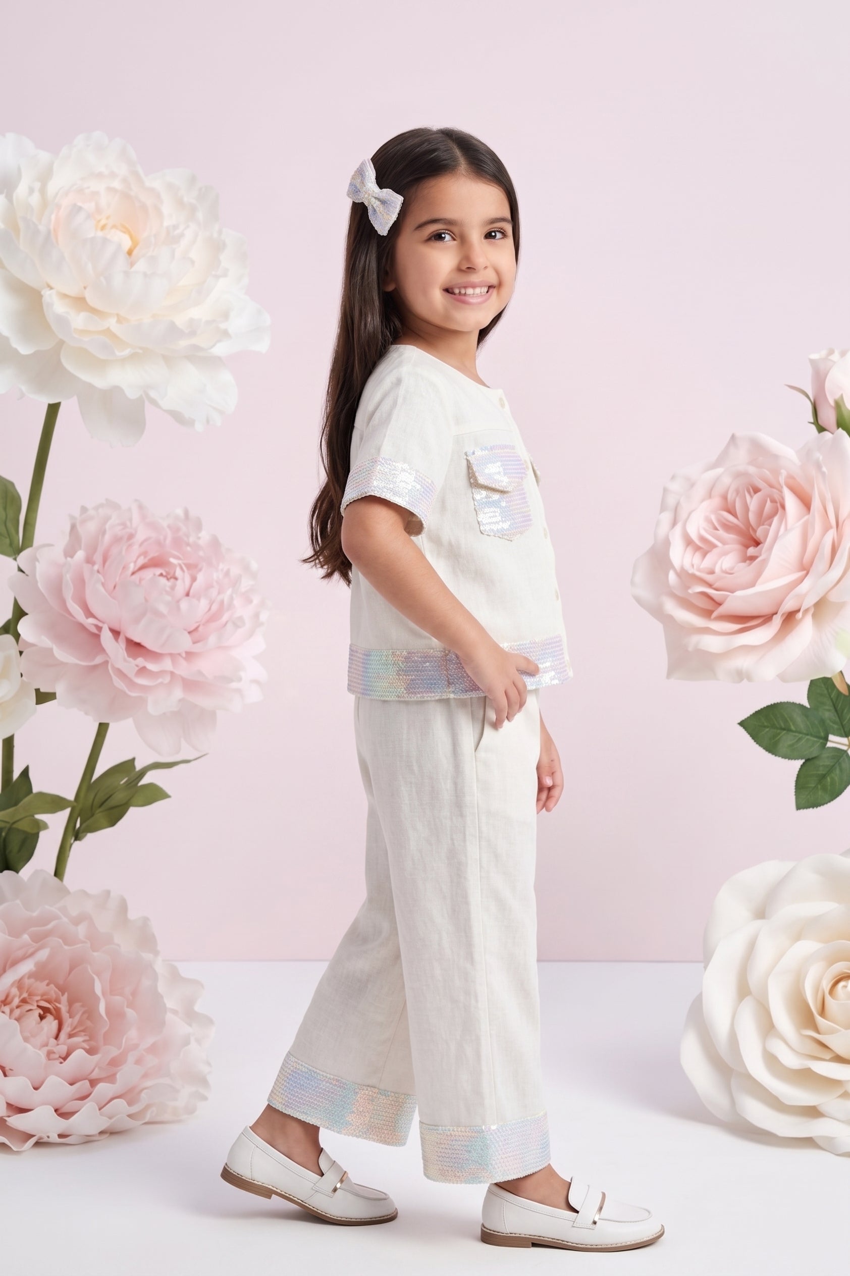 Girls Cream Linen Co-ord Set 2083
