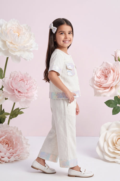 Girls Cream Linen Co-ord Set 2083