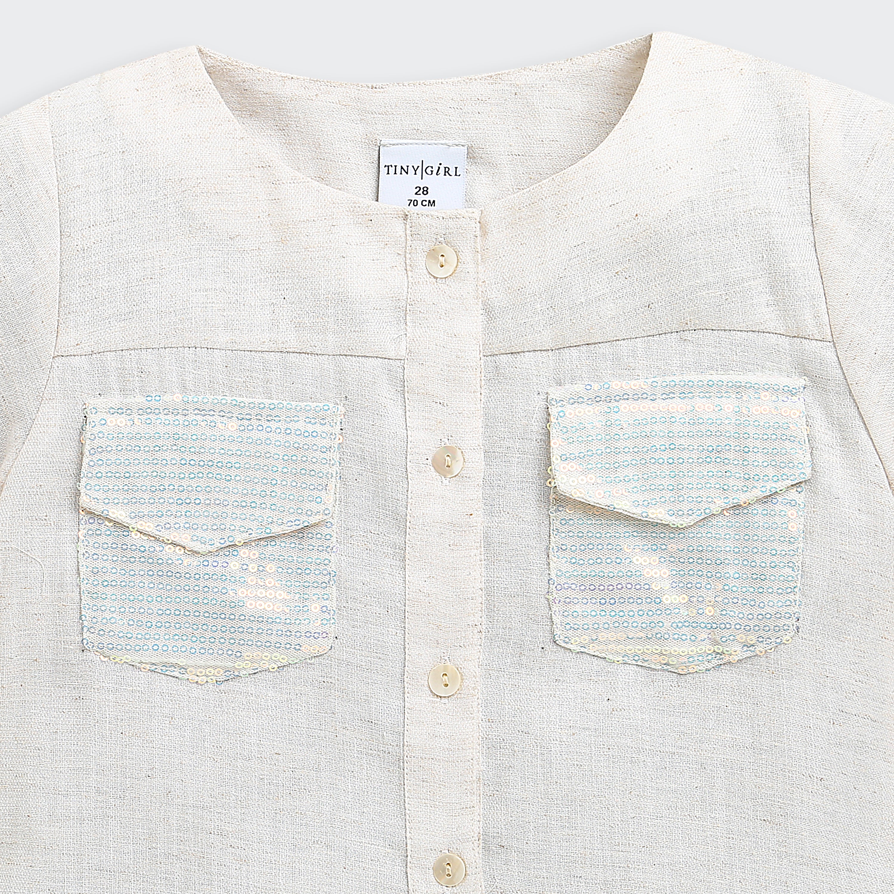 Girls Cream Linen Co-ord Set 2083