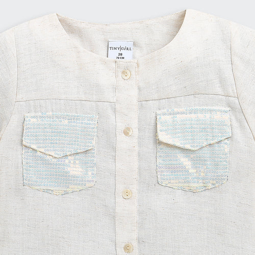 Girls Cream Linen Co-ord Set 2083