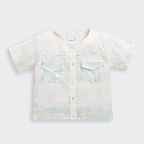 Girls Cream Linen Co-ord Set 2083