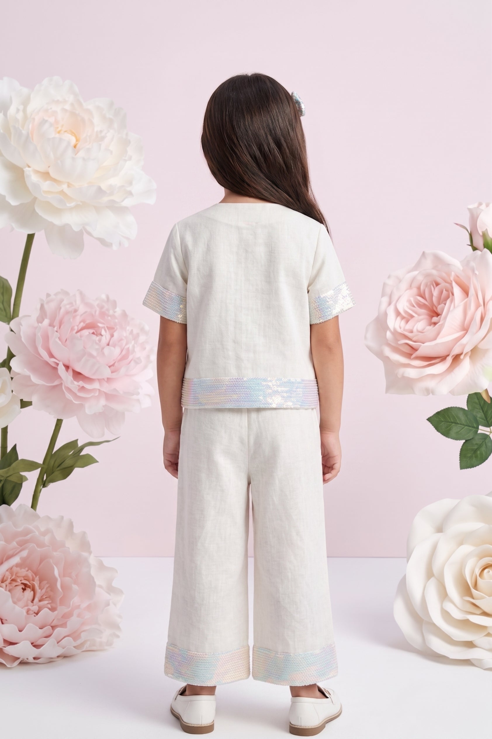 Girls Cream Linen Co-ord Set 2083