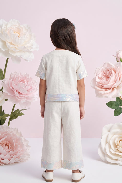 Girls Cream Linen Co-ord Set 2083