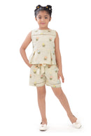 Cream Printed Shorts Set for Girls