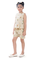 Cream Printed Shorts Set for Girls