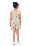 Cream Printed Shorts Set for Girls