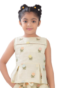 Cream Printed Shorts Set for Girls