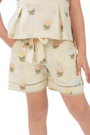 Cream Printed Shorts Set for Girls