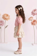 Peach Off-Shoulder Top with Floral Skirt Set 2091