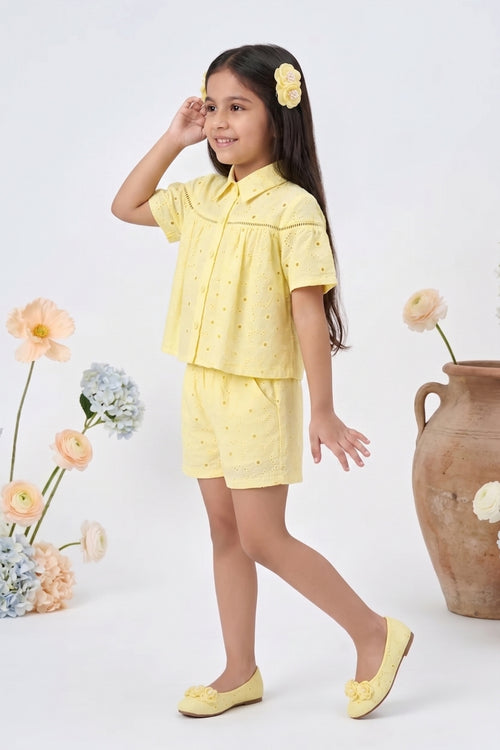 Lemon Eyelet Shirt & Shorts Co-Ord Set 3101