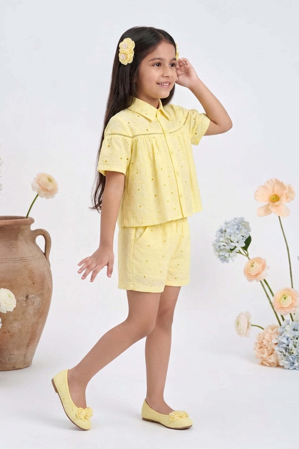 Lemon Eyelet Shirt & Shorts Co-Ord Set 3101