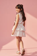 Pink Floral Sleeveless Co-Ord Set with Tiered Skirt SET3114