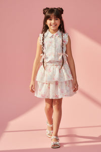 Pink Floral Sleeveless Co-Ord Set with Tiered Skirt SET3114