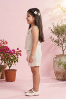 Girls Beige Stripe Top & Shorts Set 3119