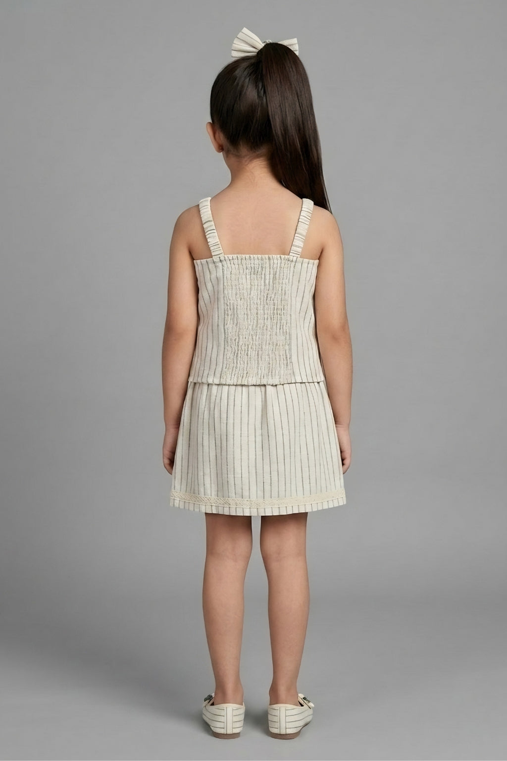 Girls Beige Stripe Top & Shorts Set 3119