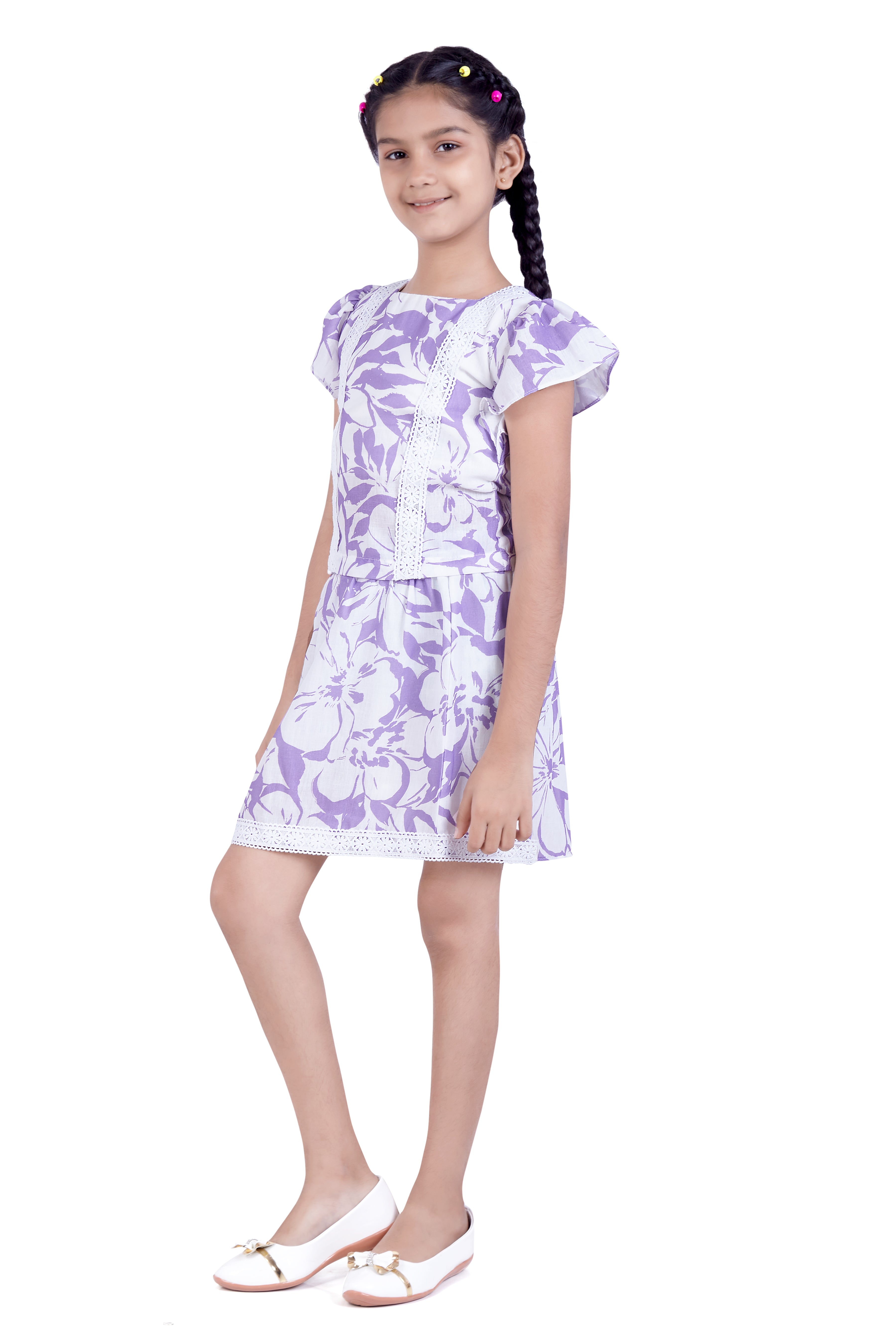 Girls Lavender Floral Printed Dress