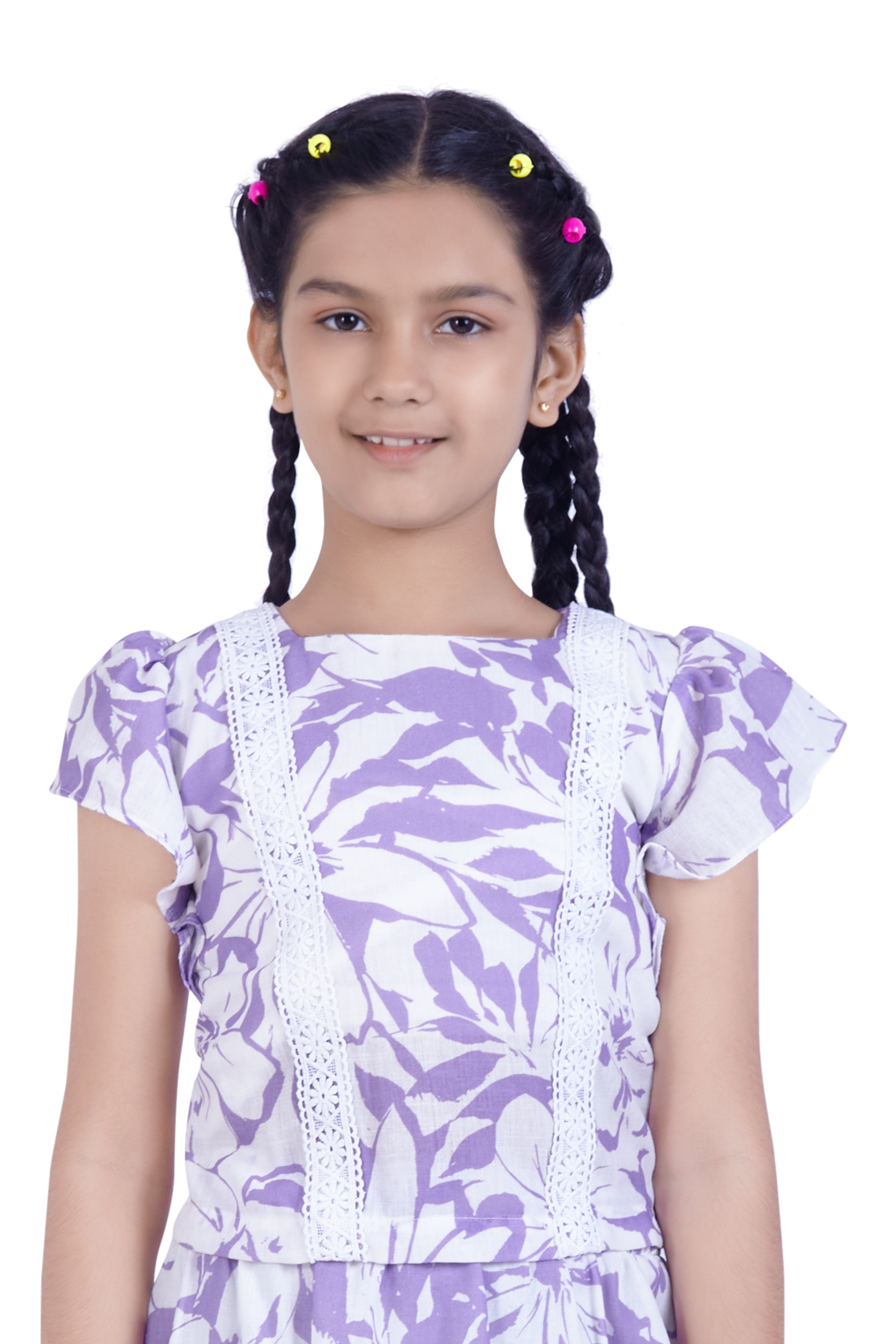 Girls Lavender Floral Printed Dress