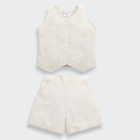Girls Beige Textured Summer Co-ord Set