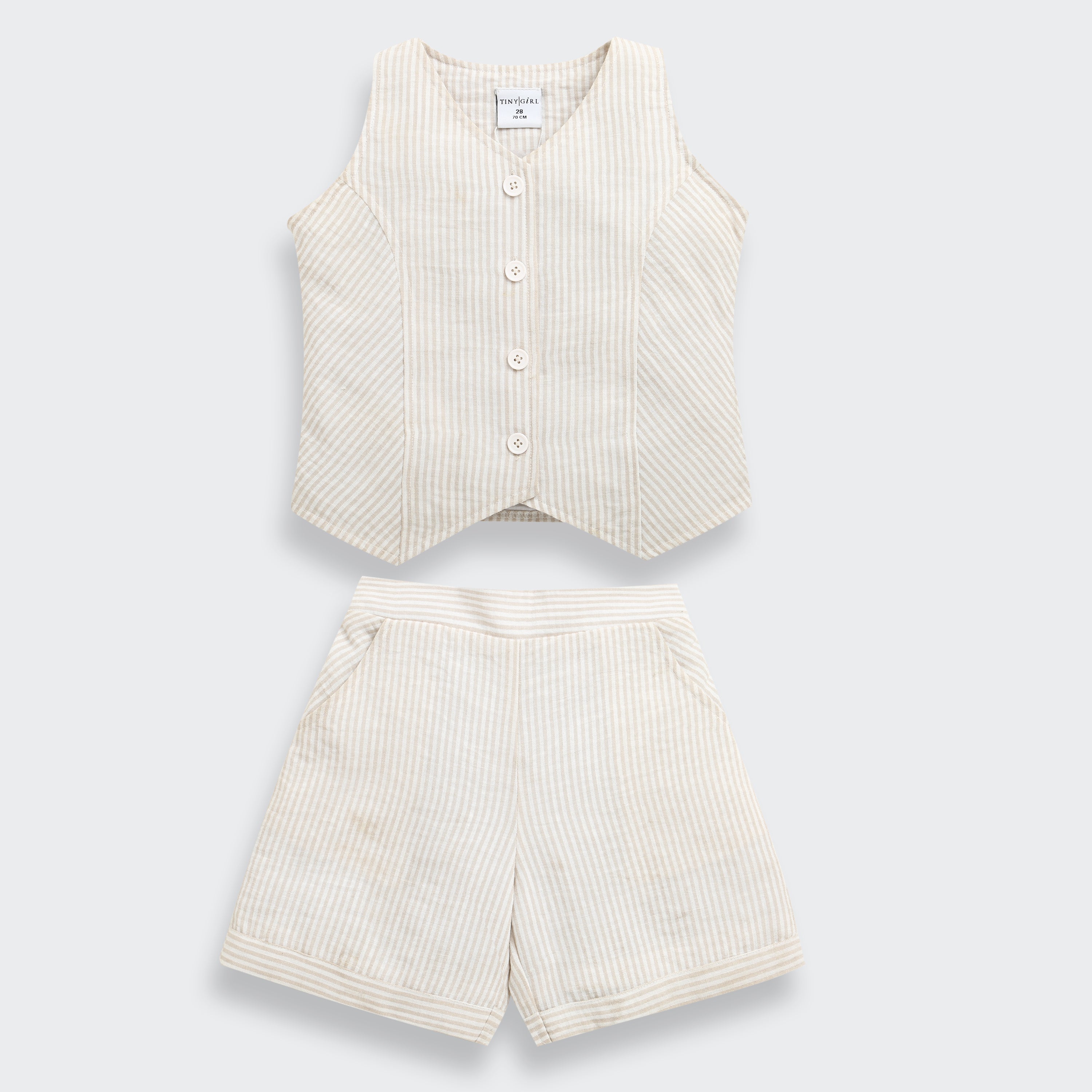 Girls Beige Textured Summer Co-ord Set