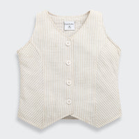 Girls Beige Textured Summer Co-ord Set