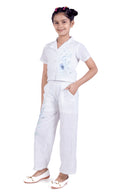 Girls White Embroidered Shirt & Pants Set