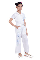 Girls White Embroidered Shirt & Pants Set