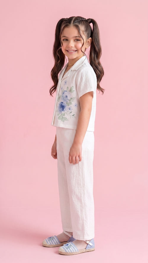 White Embroidered Shirt & Pants Set 3138