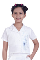 Girls White Embroidered Shirt & Pants Set