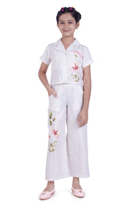 Girls Cream Floral Embroidered Co-ord Set