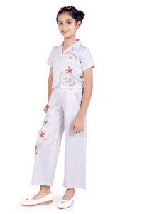 Girls Cream Floral Embroidered Co-ord Set