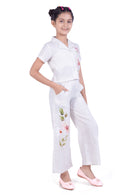 Girls Cream Floral Embroidered Co-ord Set
