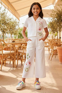 Girls Cream Floral Embroidered Co-ord Set 3139
