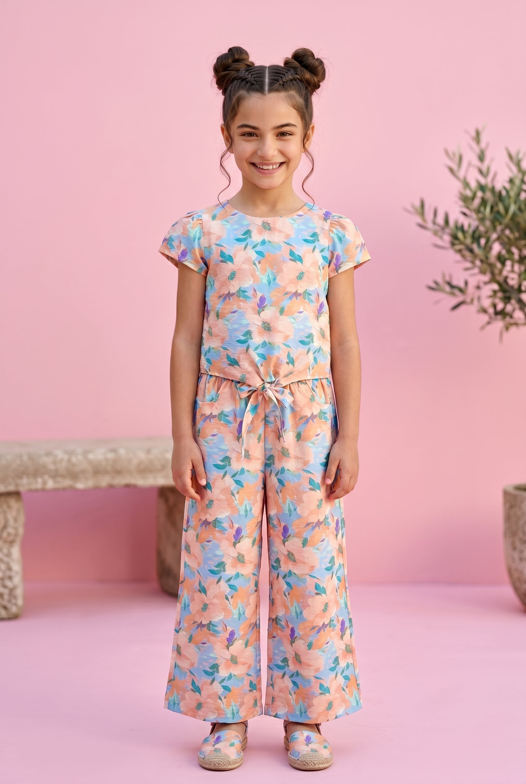 Peach Floral Printed Top & Bottom Set 3141