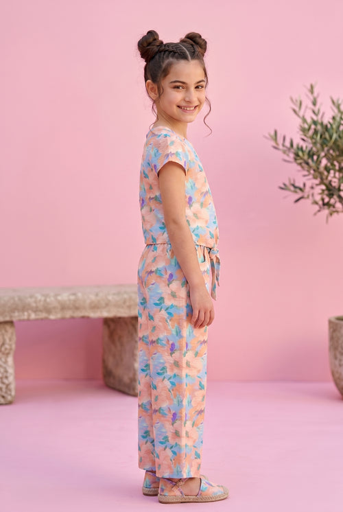 Peach Floral Printed Top & Bottom Set 3141